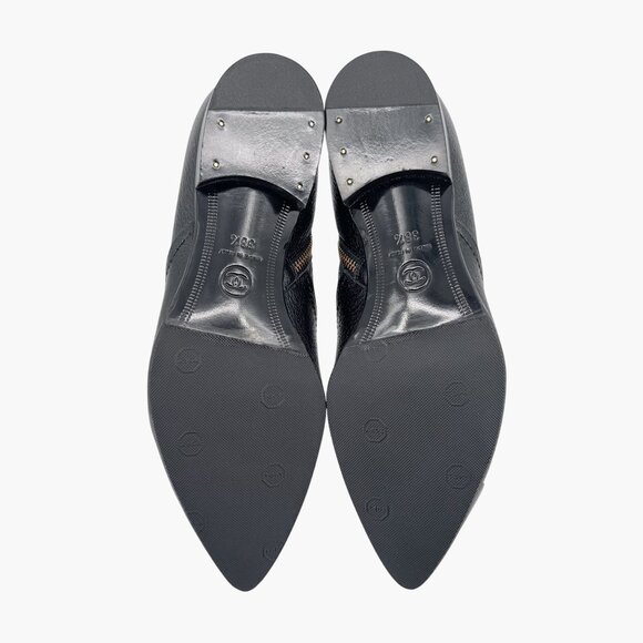 Chanel CC Black Leather Cap Toe Western Ankle Booties Oxfords Size 38.5 US 7.5-8 - Picture 3 of 14